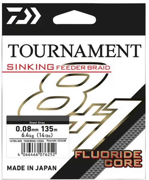 Daiwa splietaná šnúra tournament sinking feeder braid grey 8 +1 135 m - 0,08 mm