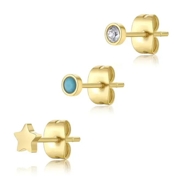 S'Agapõ Súprava troch pozlátených single náušníc Glam CLICK SCK167