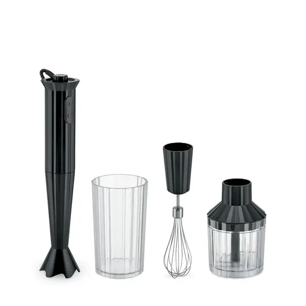 Designový ruční mixér s odměrkou a ručním šlehačem, černý, prům. 7 cm - Alessi