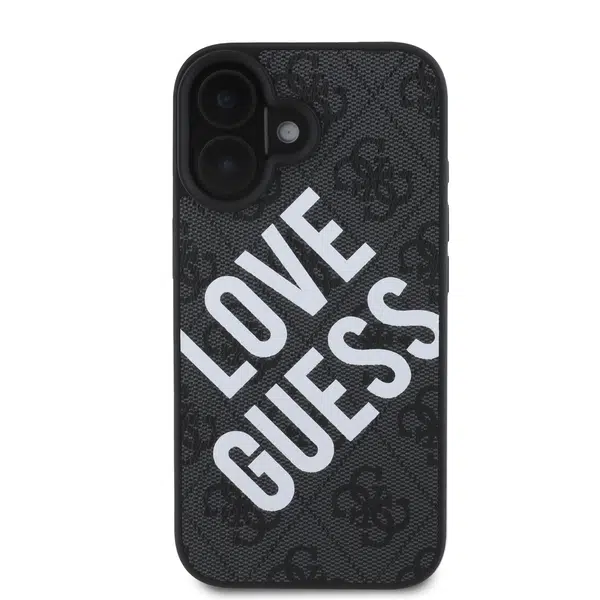 Zadní kryt Guess PU Leather 4G Big Love Logo MagSafe pro Apple iPhone 16, černá