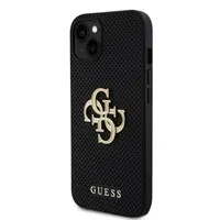 Zadní kryt Guess PU Perforated 4G Glitter Metal Logo pro Apple iPhone 15, černá