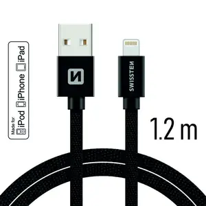Datový kabel Swissten Textile USB-C/ Lightning MFi 1,2 M, black