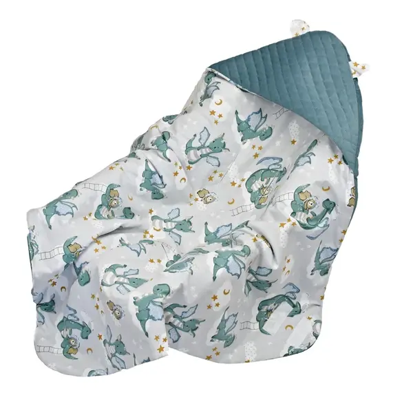 Zavinovacia deka s kapucňou Velvet/bavlna, Dráčik - zelená