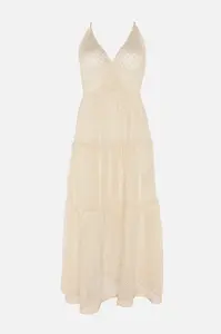 Trendyol Ecru Dvouřadé krajkové plážové šaty s výstřihem