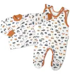 Baby Nellys 2-dielna sada, bavlnené dupačky s košieľkou Car, smotanové