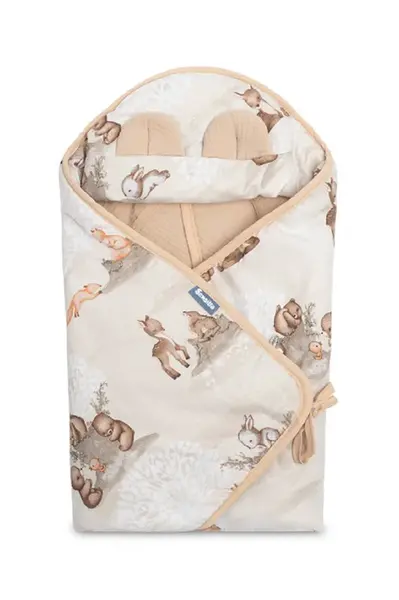 Zavinovačka 2v1 do autosedačky, kočíka, mušelín, bavlna - Zábava v lese, béžová