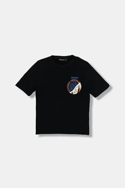 Dětské bavlněné tričko Napapijri S-ADIGE černá barva, s potiskem, NP0A88ZWF0N1