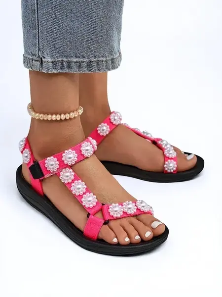 Resti Livia Rosa Sandals – Comfortable Women's Sandals with Pearl Rhinestones