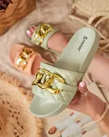 Resti Women's green quilted slippers with a gold chain Eteris - Footwear