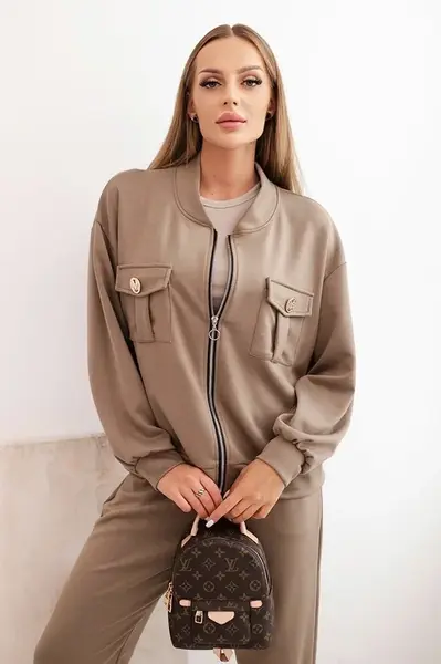 Kesi Włoski Dámská souprava máslová z viskózy s rozepínací mikinou a kalhotami fango