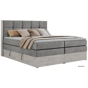 MKS POSTEL BOXSPRING ALNOR KING 140/200 - Světle šedá Samet - Topper Visco - H3