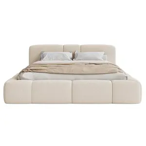 Selsey ČALOUNĚNÁ postel Bowia, světle béžové bouclé, 200x200 cm