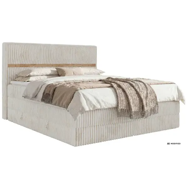 MKS POSTEL BOXSPRING ORVO KING 180/200 - Béžová Manšestr - Topper Visco - H3