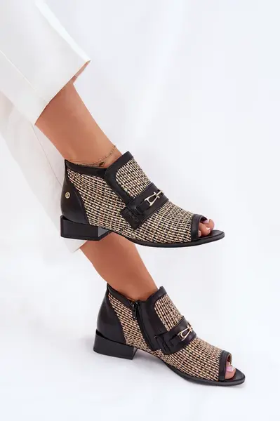 Kožené Dámské Boty S Odkrytými Prsty Maciejka Černobéžové