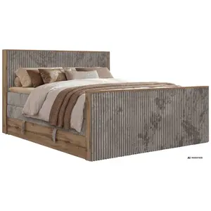 MKS POSTEL BOXSPRING WOOD KING DUO 140/200 - Světle hnědá Manšestr - Topper Visco - H3