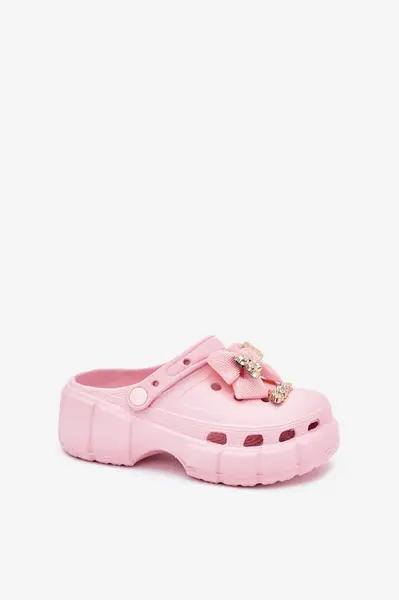 Boto Dětské Dívčí Pantofle Pěnové S Mašlí A Ozdobami Růžové Selvana