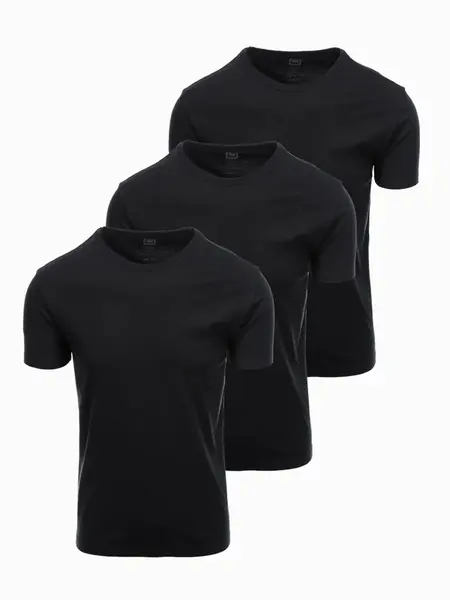 Ombre Set of BASIC men's cotton shirts with round neckline - 3x black