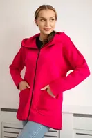 Zateplená mikina s delším zadním dílem a fuchsiovými kapsami