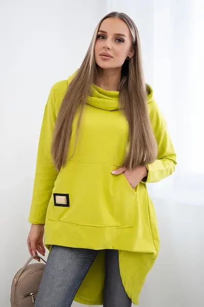 Mikina s dlouhým zadním dílem a kapucí kiwi