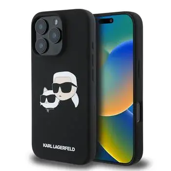 Zadní kryt Karl Lagerfeld Liquid Silicone Double Heads MagSafe pro Apple iPhone 17 Pro, černá