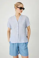 Lněná halenka Medicine modrá barva, vzorovaná