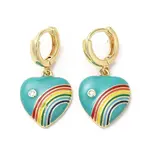 Heart with Rainbow Real 18K Gold Plated Brass Dangle Hoop Earrings
