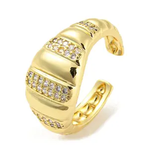 Brass Micro Pave Cubic Zirconia Open Cuff Ring