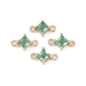 Brass Pave Glass Rhombus Links Connector Charms