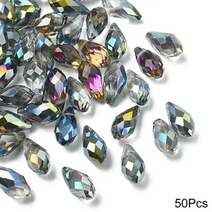 50Pcs Electroplate Glass Faceted Teardrop Beads