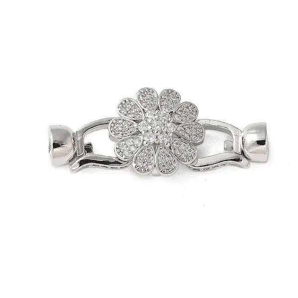 Brass Micro Pave Clear Cubic Zirconia Fold Over Clasps