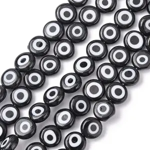 Handmade Evil Eye Lampwork Flat Round Bead Strands