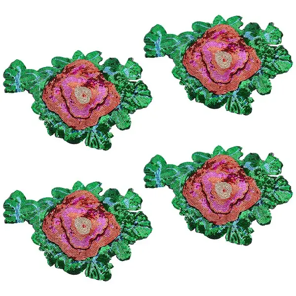 4Pcs Flower Paillette Cloth Sew on Appliques
