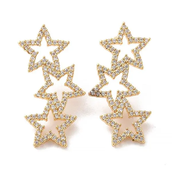 Star Long Brass Earrings