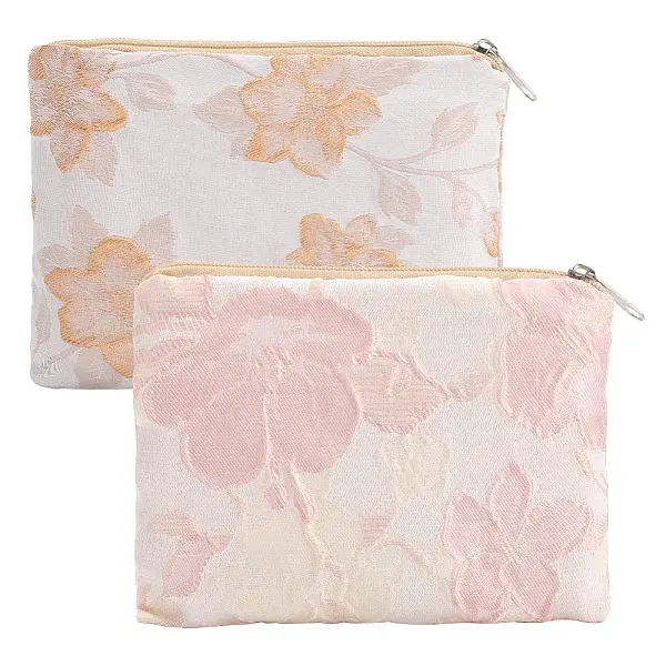 2Pcs 2 Colors Chinese Style Rectangle Cloth Zipper Pouches