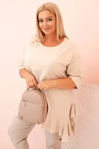 Kesi Włoski Dámská blůza Plus Size s bavlnou, kapsou a ohrnutým rukávem kiwi