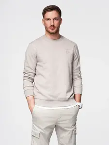 Ombre Men's mélange sweatshirt with embroidered logo - beige