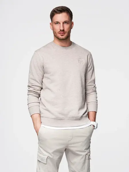 Ombre Men's mélange sweatshirt with embroidered logo - beige