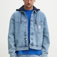 Džínová bunda Red Bull Racing x Pepe Jeans HOODED DENIM JACKET modrá barva, přechodná, oversize, RM400020R17