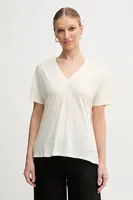 Tričko s příměsí lnu BOSS béžová barva, 50537543