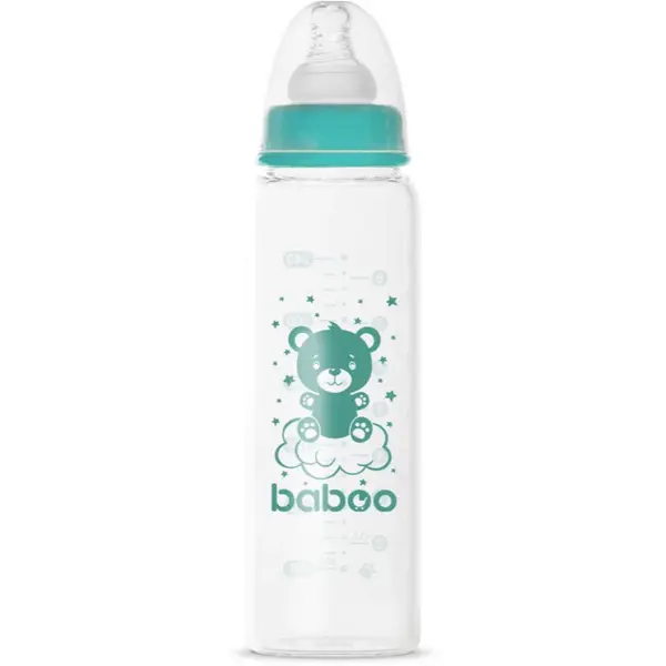 Baboo Anti-colic Glass Feeding Bottle Narrow Neck skleněná kojenecká láhev 3m+ 240 ml