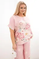 Kesi Plus Size dámska súprava s blúzkou a kvetinovými nohavicami