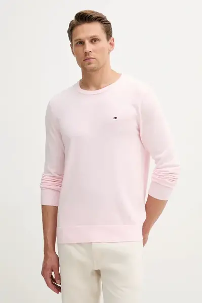 Bavlněný svetr Tommy Hilfiger pánský, růžová barva, MW0MW39999