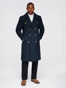 Ombre Men's navy double-breasted wool coat - navy blue