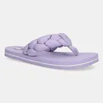Žabky Tommy Jeans BRAIDED THONG BEACH SANDAL dámské, fialová barva, na plochém podpatku, EN0EN02877