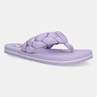 Žabky Tommy Jeans BRAIDED THONG BEACH SANDAL dámské, fialová barva, na plochém podpatku, EN0EN02877
