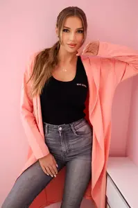 Dlouhý kardigan s kapucí meruňkový