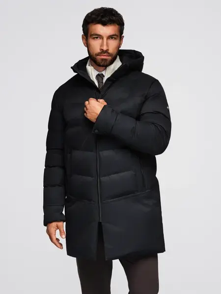 Ombre Men's long quilted jacket with hood - black