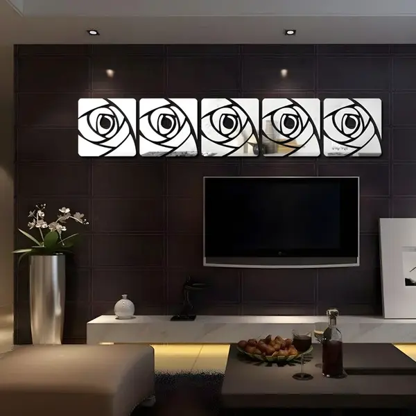 Zrkadlové samolepky na stenu Roses, 5 ks, 20x20 cm