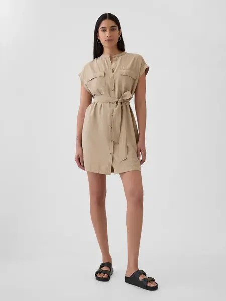 Svetlo hnedé dámske ľanové mini šaty GAP Utility