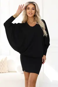 402-10 Comfortable batwing dress with long sleeves - black